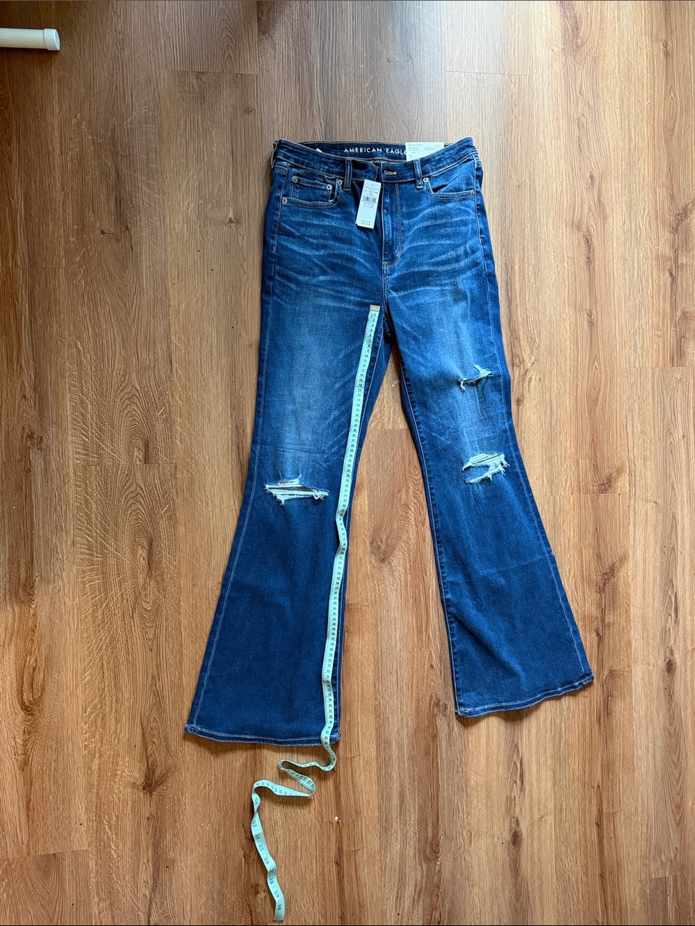 American Eagle Outfitters Dark Blue Distressed Flare Jeans